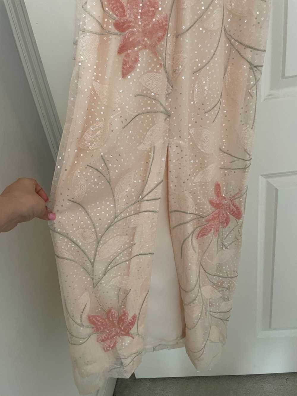 Badgley Mischka Blush Pink Floral Gown - Picture 4 of 5